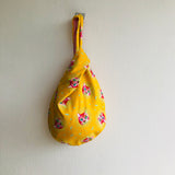 Cute Japanese inspired bag , wrist fabric reversible bag , bold knot origami bag | Cheshire