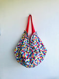 Origami sac fabric bag , colorful reversible shoulder bag , shopping eco bag | Measuring things up