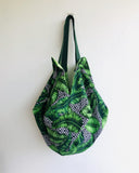 Shoulder sac origami bag , Japanese inspired reversible bag , handmade ooak sac bag | Sea glass & tropical jungle - Jiakuma