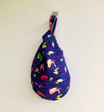 Knot Japanese inspired  bag , small origami fabric bag , reversible wrist bag | Alice swimming in a pool of tears