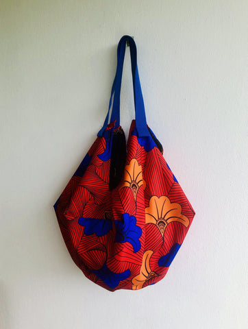 Origami sac bag , batik hand painted fabric bag , African textile eco shopping tote bag | Africa & Batik gold flowers - Jiakuma