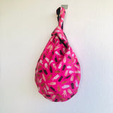 Small Japanese inspired bag, cute knot fabric bag , reversible wrist bag | Holding hands in Japan
