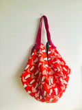 Origami reversible sac bag, handmade shoulder Japanese inspired bag , eco friendly colorful bag | tropical garden hidden behind colorful  magical mushrooms