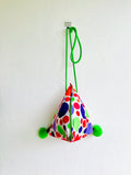 Colorful small triangle bag , colorful pom pom bag , cute Japanese inspired bag | Lunares