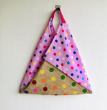 Origami bento bag , shoulder triangle fabric bag , handmade Japanese inspired bag | Polka dots everywhere - Jiakuma