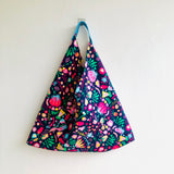 Origami bento bag , colorful tote triangle bag , fabric shoulder bag | Winter garden