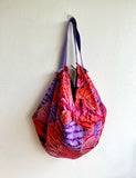 Origami sac bag , reversible Japanese inspired eco bag , shoulder fabric colorful handmade bag | Japanese melons & African green  landscapes