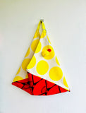 Tote origami bag , bento shoulder bag , Japanese inspired triangle bag | Red & Yellow CNY vibes