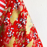 Origami bento bag , bright and colorful tote bag ,eco shoulder bag , Japanese inspired bag | Red, Gold & Lines - Jiakuma