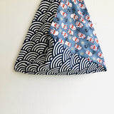 Handmade Japanese inspired bag , triangle tote shoulder bag | Lucky cats surfing on big waves - Jiakuma