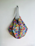 Origami sac bag , reversible fabric Japanese inspired eco bag ,  colorful sac origami bag | Pebbles  underneath the sea