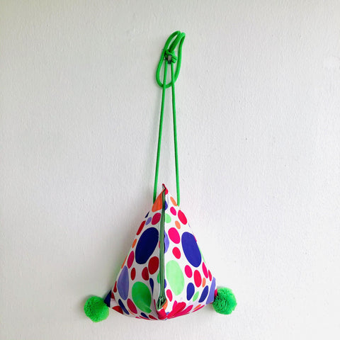 Triangle small bag, origami shoulder cross body cute bag , summer polka dot fabric bag | Lunares de colores - Jiakuma