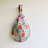Wrist small bag , origami Japanese style knot bag , reversible fabric bag | The Periodic table