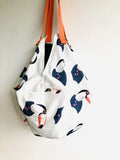 Origami sac bag , reversible sac tote fabric bag , Japanese inspired | Toucans flying over Japanese water - Jiakuma