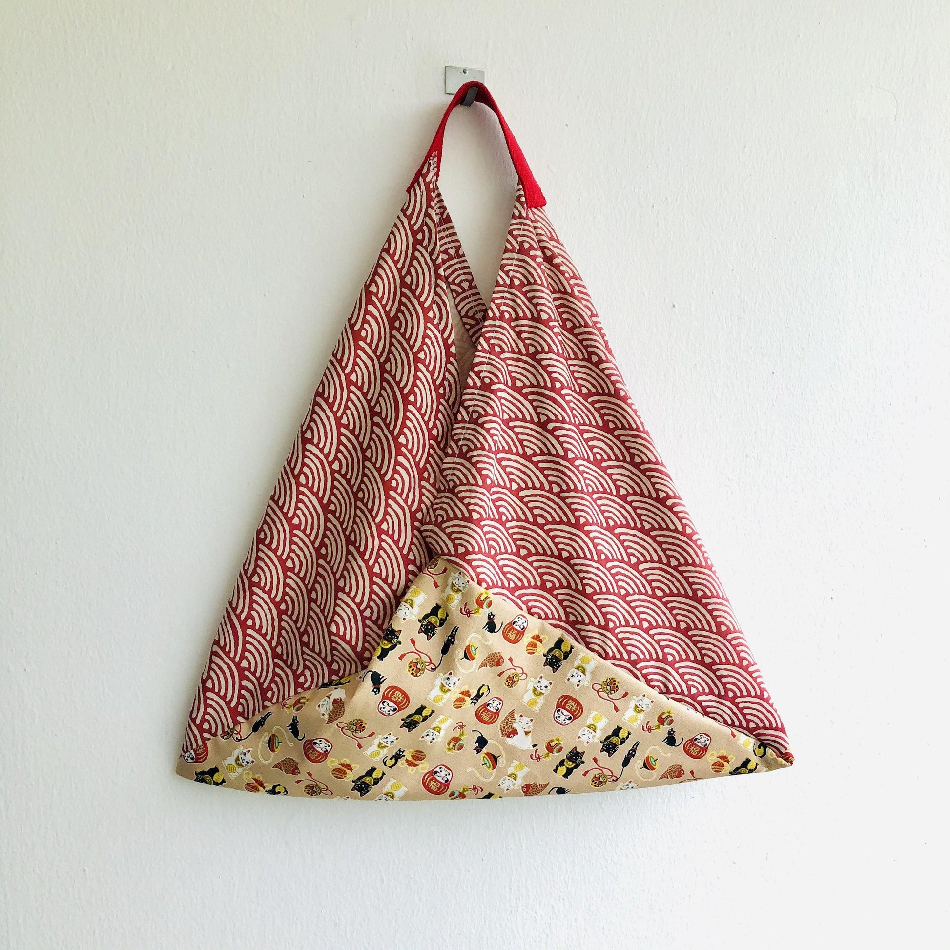 Origami shoulder bento bag , handmade Japanese inspired tote bag | A city near the sea in Japan - Jiakuma