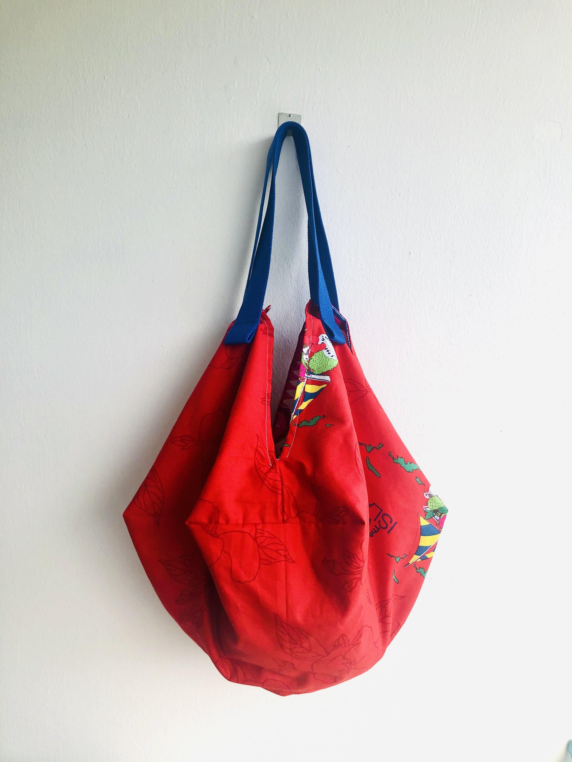 Origami sac bag , reversible shoulder bag , eco friendly colorful tote bag | Travelling in my dreams to the Virgin Islands - Jiakuma