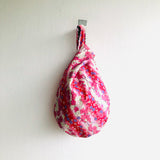 Cute Japanese inspired fabric bag , knot reversible bag , wrist bag | Japanese weaves & blossom