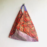 Origami bento bag , kimono fabric shoulder bag | Red garden & pink kimono - Jiakuma