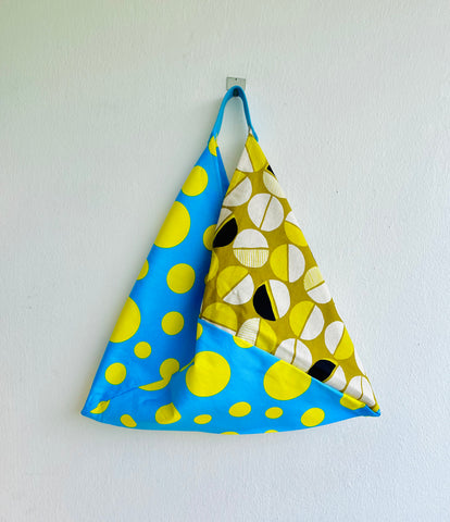 Origami tote bag , triangle bento bag , colorful fabric tote bag | Korean geometries & polka dots