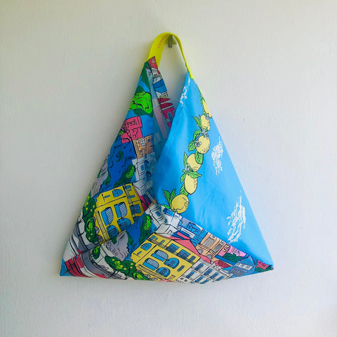 Origami bento bag , shoulder tote colorful fabric bag , Japanese inspired  triangle bag | Positano