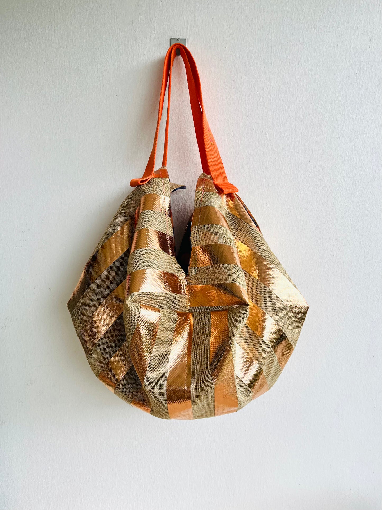 Origami sac bag, reversible fabric bag , shoulder jute eco bag , shopping sac bag , Japanese inspired bag | People that don’t use plastic bags have the power - Jiakuma