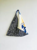 Origami tote bag , fabric shoulder triangle bag , Japanese inspired bag , origami Japanese print bag | “ Japan waves”