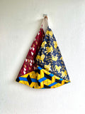 Origami bento bag , cool colorful tote bag , eco friendly triangle tote bag , Japanese inspired bag | Golden dragons flying over the Japanese weaves on their way to Africa