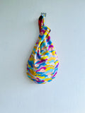 Origami knot bag , wrist Japanese inspired bag , reversible colorful summer bag | Travelling to Mykonos