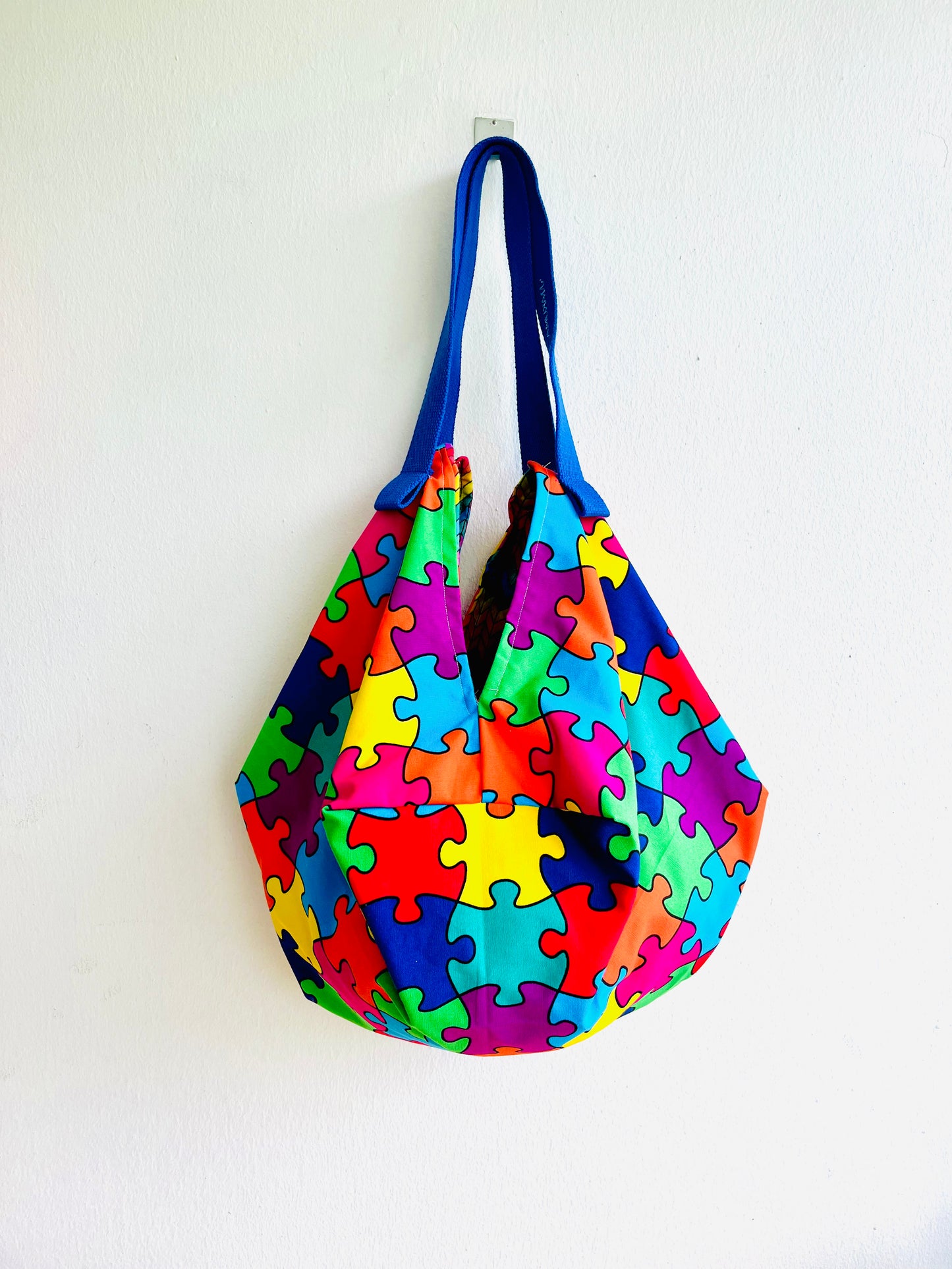 Origami sac bag , shoulder colorful fabric bag , reversible Japanese inspired eco bag | Color the world