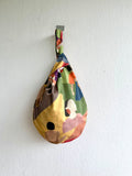 Small knot Japanese inspired bag , colorful wrist reversible fabric bag | Sunset at Tahiti