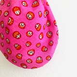 Small wrist Japanese inspired bag , knot fabric reversible bag | Darumas