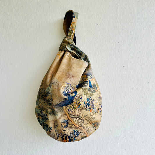 Origami knot bag , cute small reversible Japanese bag , wrist origami fabric lunch bag| Following the route of the silk - Jiakuma