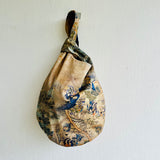 Origami knot bag , cute small reversible Japanese bag , wrist origami fabric lunch bag| Following the route of the silk