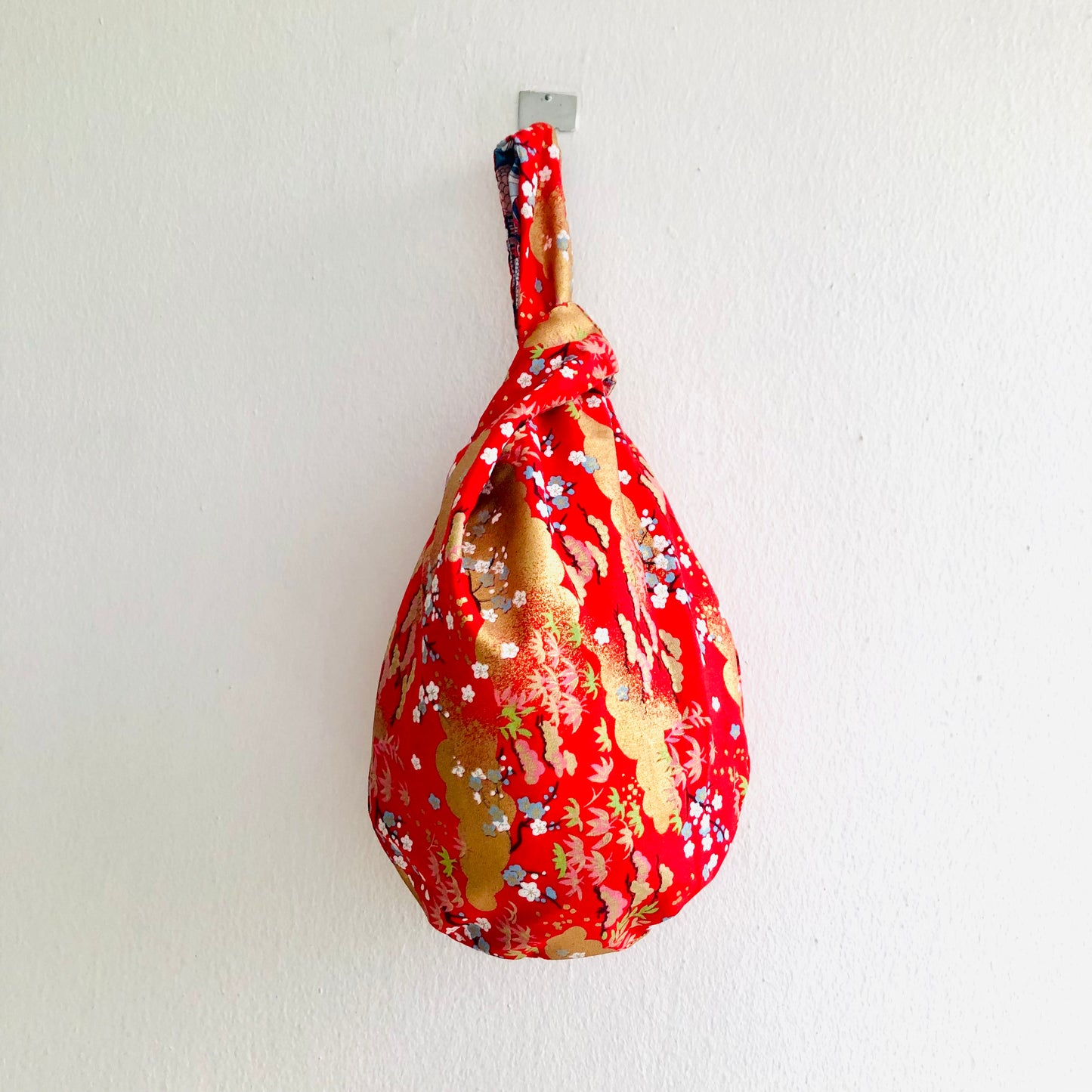 Small cute Japanese inspired bag, reversible fabric knot bag , wrist origami bag | Carnaby wonderland