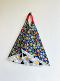 Origami bento bag , triangle fabric tote bag , Japanese inspired bag , eco friendly shoulder bag |Golden celebration at Tokyo