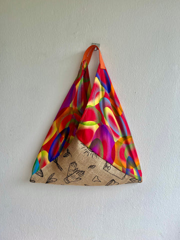 Origami bento bag , Japanese inspired fabric origami tote , jute eco shopping bag | Orphism blast
