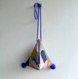 Small triangle origami bag , pom pom cool colorful bag , handmade eco friendly bag | Fish tail