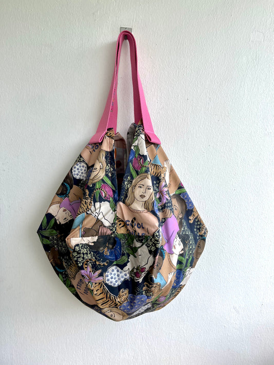 Origami sac bag , reversible cool fabric bag , Japanese inspired shoulder bag | Let’s go to Bali ! - Jiakuma