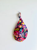 Colorful knot bag , Japanese inspired wrist bag , reversible fabric cool bag | Exploring the flowers at the botanical garden of Canberra