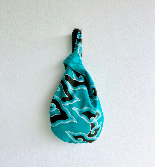 Origami small Japanese bag , knot reversible fabric bag , wrist small weekend bag | Balinese clouds - Jiakuma