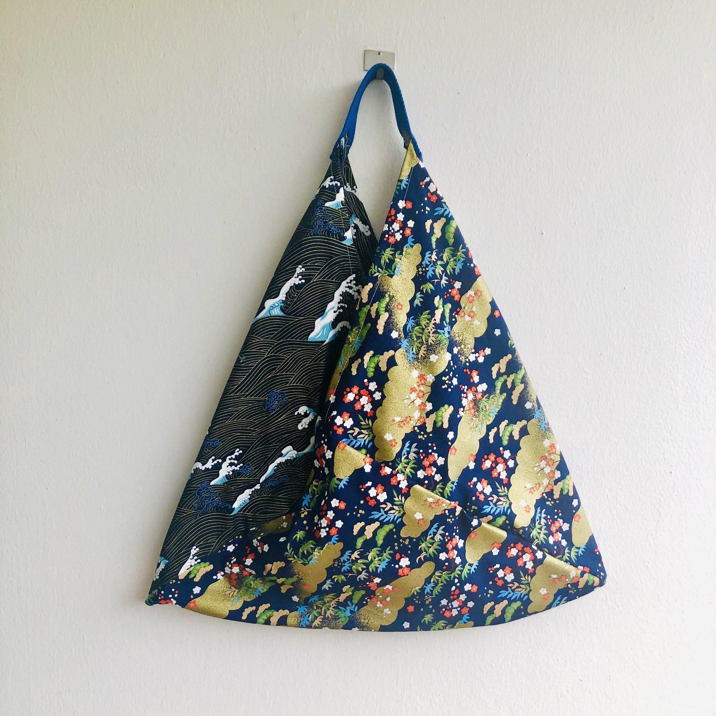 Origami shoulder bag , handmade bento bag , tote Japanese conspired bag| Blue & Gold - Jiakuma