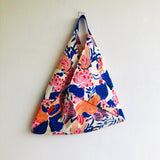 Origami bento bag, shoulder fabric tote , silk screen print colorful bag l Ultramarine blue & orange Shanghai garden - Jiakuma