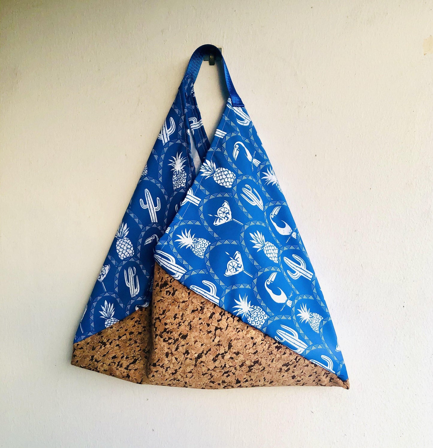 Eco friendly shoulder bag , origami Japanese inspired bento bag |cork and tropical nights - Jiakuma