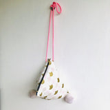 Origami small triangle bag , dumpling fabric bag , shoulder bag | Gold & pink pale fish - Jiakuma