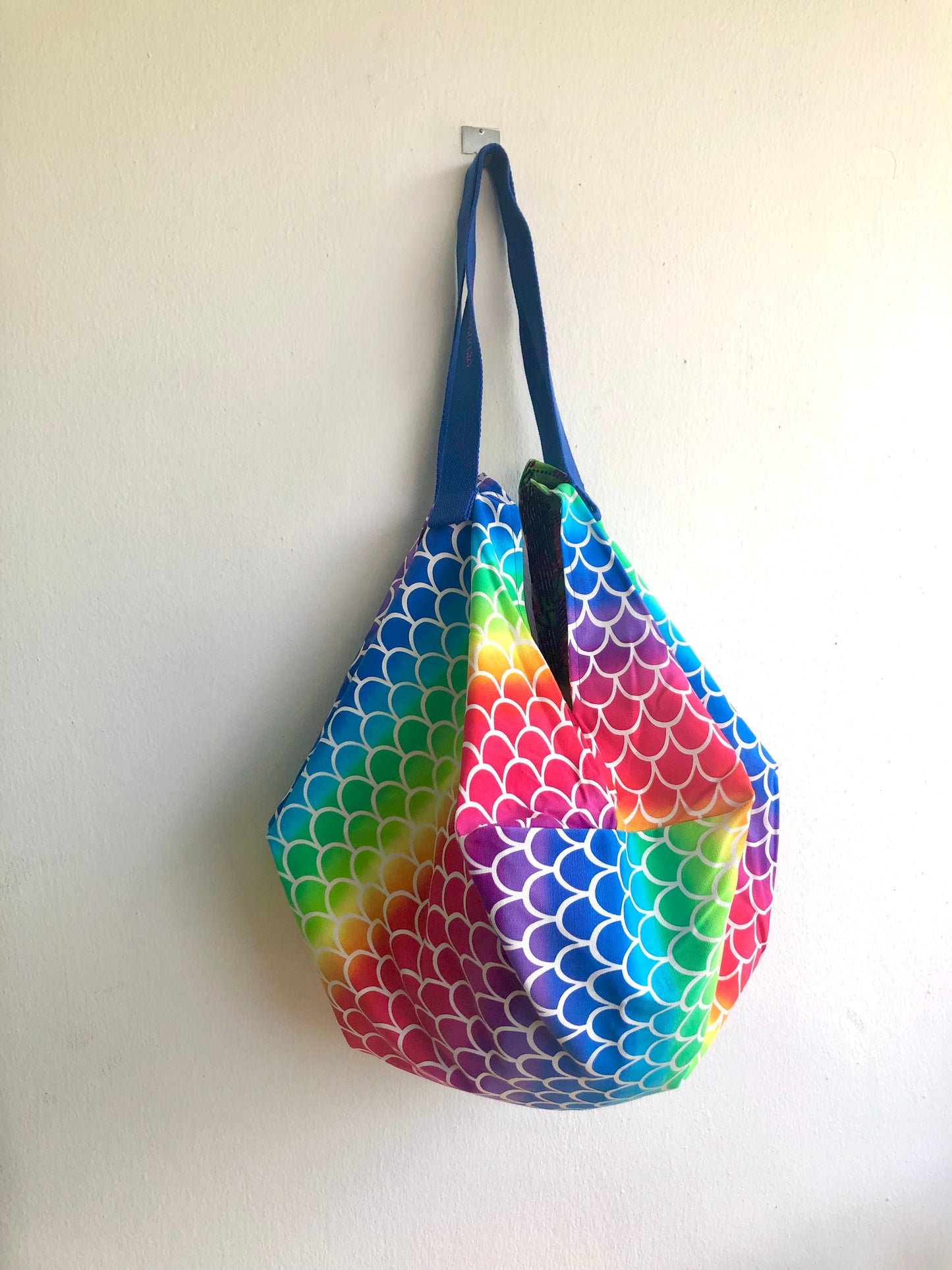 Japanese inspired bag , shoulder sac origami bag , colorful reversible eco friendly sac bag | Rainbows over Africa