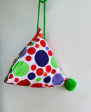 Colorful small triangle bag , colorful pom pom bag , cute Japanese inspired bag | Lunares
