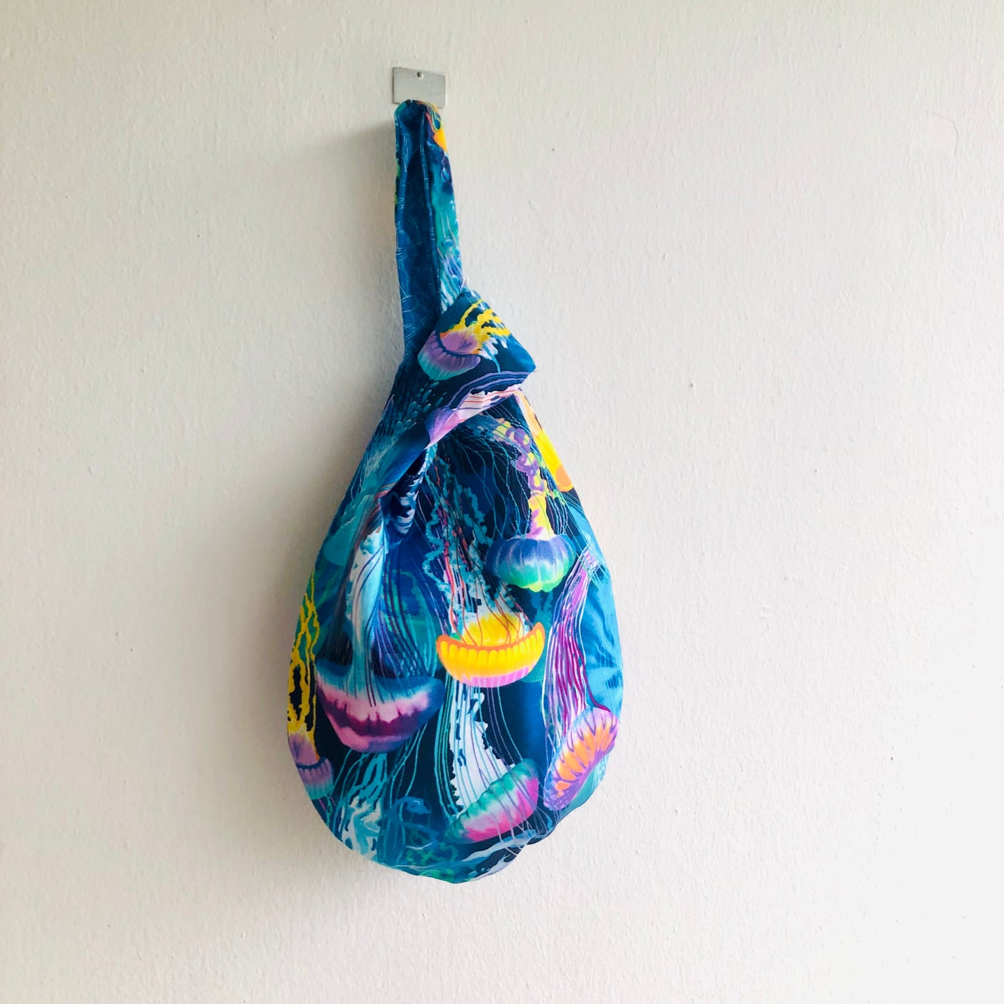 Small origami bag , colorful knot Japanese bag , cool fabric bag , wrist reversible bag | Beautiful Jellyfish