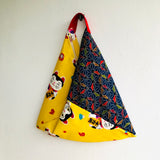 Tote origami bag , triangle bento bag , Japanese colorful fabric bag , eco shoulder bag | Maneki in Japan