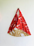 Origami jute tote bag , colorful Japanese fabric inspired bag, eco friendly shoulder bag | Golden waves