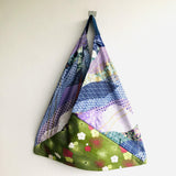 Japanese inspired tote bag , origami bento bag , shoulder fabric eco bag | Green & purpule Japan - Jiakuma